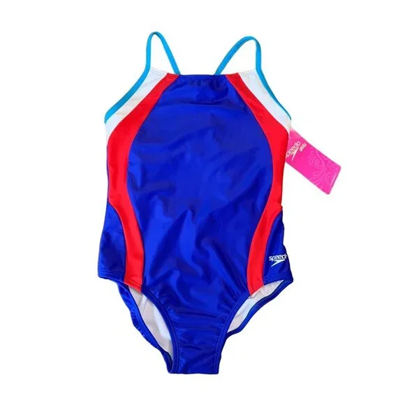 SPEEDO Performance Swimsuit Girls 12 One Piece Blue Swim Team NWT NEW Keyhole - Picture 1 of 9
